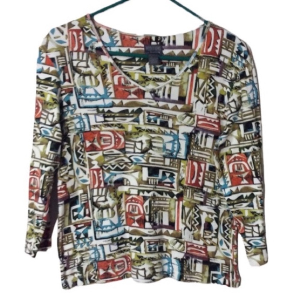 ADDITIONS BY CHICOS Bright Multicolor ABSTRACT Design BLOUSE Size SMALL